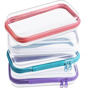 lot 4094 image: Hoolerry 4 Pcs Hard Clear Zipper Case Makeup Bags Plastic Zipper Pouch Transparent Storage Box Containers for Cosmetics, Snacks, Building Blocks, Puzzles(Clear,7.5 x 3.9 x 2 in,Multicolor)