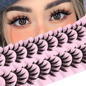 lot 4423 image: False Eyelashes 10 Pairs Manga Lashes Japanese Style Anime Thick Cosplay Lashes Natural Look 16MM Spiky 8D Wispy Faux Mink Lashes Full Strip Doll Lashes by FANXITON