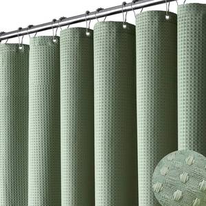 lot 4425 image: Dynamene Stall Fabric Shower Curtain - 48 inch Wide Waffle Weave Weighted Thick Cloth Shower Curtain for Bathroom, Neutral Heavy Duty Hotel Spa Luxury Bath Curtain Set with 8 Hook, 48x72, Sage Green