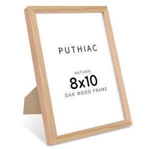lot 4436 image: puthiac 8x10 Solid Oak Wood Picture Frame, Fits 6x8 with Mat or 8x10 Without Mat, Wall or Tabletop Display with Stand, Vertical or Horizontal, Plexi Front, 1 Pack, Natural Oak