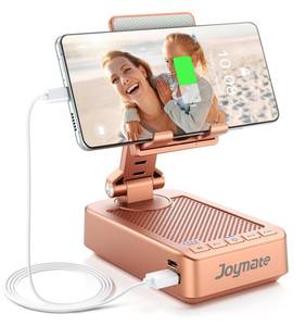 lot 4453 image: Joymate Gifts for Women Girls, Bluetooth Speaker Phone Stand with Charging Function 360° Rotable Adjustable Cell Phone Holder with HD Surround Sound for Desk Fits All Phones,Tablet (Rose Gold)
