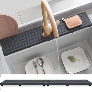 lot 4454 image: Fast Drying Stone Faucet Mat for Kitchen Sink with Raised Feet, Water Absorbent Diatomite Stone Sink Tray, Faucet Sink Splash Guard, Prevents Moisture Buildup, Durable Protector for Bathroom Counter