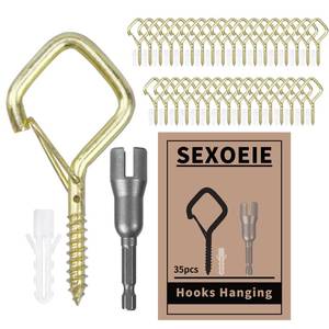 lot 4461 image: Sexoeie 35PCS Eye Screw Hooks for Hanging Heavy Duty with Safety Buckle.Metal Ceiling Hooks for Hanging Plants,Cup,Wind Chime,Bird Feeders,String Lights at Indoor&Outdoor,2.36 Inches Gold