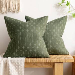 lot 4471 image: MIULEE Pack of 2 Decorative Vintage Burlap Linen Spring Throw Pillow Covers Modern Farmhouse Pillowcase Rustic Woven Textured Cushion Cover for Sofa Couch Bed 18x18 Inch Olive Green