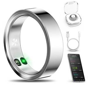 lot 4475 image: xiaobi Smart Ring with CallClockEvents Alerts, No APP Subscription, Body TempHeart RateWomens Health Tracker, 5ATM Waterproof Fitness Ring for Android & iOS (Silver,8#)