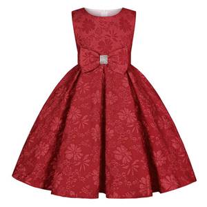 lot 4489 image: BESZANA Girls Dress Bow Design Girls Party Birthday Dress Suitable for Children Aged 9-10 Burgundy