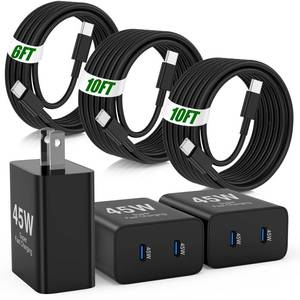 lot 4502 image: 45W Super Fast Charger Type C for Samsung S26,3Pack 45W Dual Port USB C Fast Phone Charger Block & 61010FT Type C Charging Cord for Samsung Galaxy S26 S25 UltraS24S23,Android,Tablet,iPhone 17