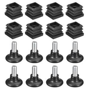 lot 4505 image: uxcell 8Pcs Inserts for Square Tubes with Leveling Feet, for 0.79x0.79 OD Square Tube, M8-1.25mm Thread Black Plastic Furniture Chair Blanking End Caps Insert Plugs