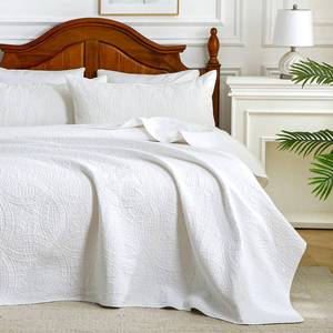 lot 5206 image: Aqzuxira White 100% Cotton Quilt Set Twin Size, 3 Piece Modern Textured Bedspread with Coin Pattern, Lightweight Crinkly Coverlet Sham Set, Soft Minimalist All Season Bedding, Garment-Washed