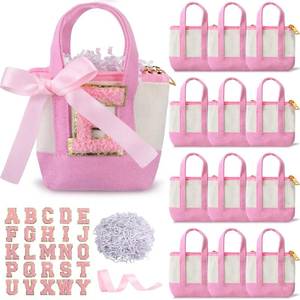 lot 5217 image: Sunnymove 12 Pcs Teacher Appreciation Gift Bags DIY Mini Canvas Tote Bags with Alphabet Stickers Ribbon Raffia Back to School Thank You Gift for Women Men Classroom Tiny Pouch Accessories