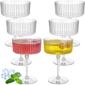 lot 5218 image: Jingmore 6 Pcs Ribbed Martini Glasses 10 oz Disposable Plastic Vintage Ribbed Coupe Glasses Unbreakable Dessert Parfait Glassware for Wedding Birthday Party Supplies (Clear)