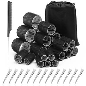 lot 5226 image: Acejoz Hair Rollers for Blowout Look, 38 Pcs Self Grip Hair Rollers Set with 4 Sizes, 12 Pcs Hair Clips, Comb and Storage Bag for Hair Volume (Black)
