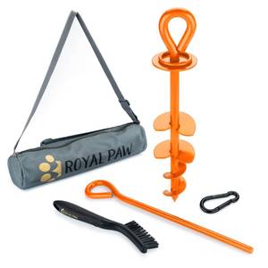 lot 5231 image: ROYAL-PAW Dog Tie Out Stake - for Large Dogs up to 210 lbs - Heavy Duty Dog Stake for Yard, Beach & Camping Outside - Best in Ground Anchor for a Dog Cable, Leash, Lead Tether (1, Royal Orange)