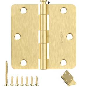 lot 5236 image: AmzGod Door Hinges Satin Brass - 30 Pack Gold Door Hinges 3.5 Inch Rounded Interior Door Hinge with 14 Radius - 3 12 Inches Flat Iron Brass Hinges for Residential Standard Doors