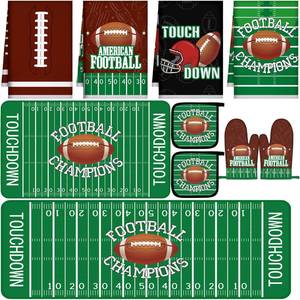 lot 5238 image: 10 Pcs Football Kitchen Decor Sets 4 Sport Kitchen Dish Towels 2 Football Pot Holders 2 Oven Mitts Glove 2 Non Slip Rugs and Mats for Floor Home Decorations Accessories Gifts