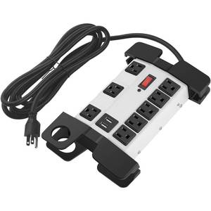 lot 5239 image: CCCEI Heavy Duty Power Strip with USB, Workshop 8 Outlet Surge Protector 2700 Joules, Industrial Metal 15Amp Power Strip, 20 FT Extension Cord and Wide Spaced Grey.