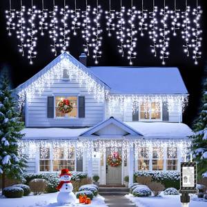 lot 5246 image: Brightown Icicle Christmas Lights Outdoor, 33FT 1020 LED Cluster Icicle Lights with 51 Drops,12 Mode, Connectable Firecracker Light with Timer, Waterproof Christmas Light Outdoor for House, White