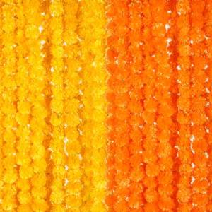 lot 5254 image: Giegxin 15 Pack Marigold Garland for Decoration 5 ft Long Strands Faux Artificial Marigold Flowers for Dia De Los Muertos Diwali Indian Wedding Party Decorations(Yellow,Orange)