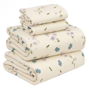 lot 5264 image: RUVANTI Flannel Sheets Queen Size - 100% Cotton Double Brushed Bed Sheets, Deep Pockets 16 Inches Queen Sheet Set, All Seasons Breathable & Extra Soft - Warm & Cozy, 4 Piece, Jasmine Stamp Cream
