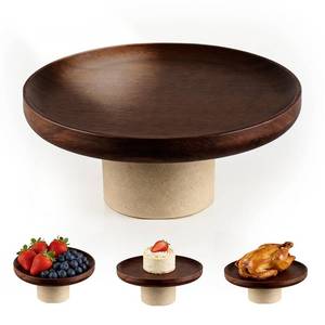 lot 5271 image: Rustic Acacia Wooden Cake Stand, 9 Inch Natural Wood & Clay Pedestal for Wedding, Dessert Display, Home Decor & Party Serving