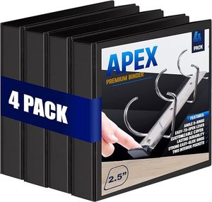 lot 5272 image: 4 Pack of 2.5�� Smooth Opening Angle D-Ring View Black Binders, Professional Presentation Folder for Standard Pages with Inside Pockets, and Customizable Clear View Binder PVC-Free