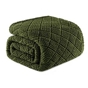lot 5280 image: Whale Flotilla Fuzzy Fleece King Size Blanket for Bed, Soft Fluffy Jacquard Waffle Blankets for All Season, Lightweight and Warm, 90x104 Inch, Olive