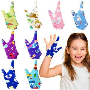 lot 6132 image: Janmercy 16 Pcs Thumb Sucking Stop for Kids Chewy Gloves Stop Breathable Thumb Guard for Nail Biting Gloves Cute Finger Sucking Stopper for Kids, 8 Style, 2 Finger(8-12 Years)