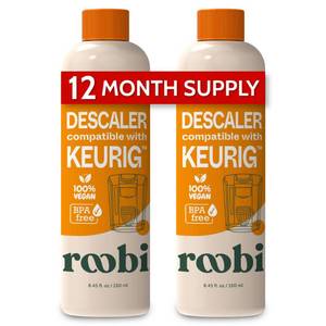 lot 6157 image: Roobi Keurig Compatible Descaling Solution. Specially Formulated for Descaling & Cleaning. 2 Uses per Bottle, 2 Pack. Carbon Neutral Keurig Descaling Kit.