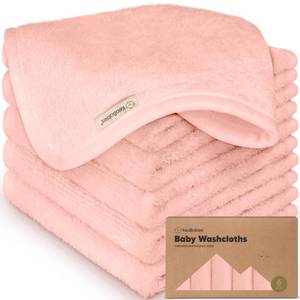 lot 6161 image: 6-Pack Baby Washcloths - Soft Absorbent Viscose from Bamboo Wash Cloths for Babies, Kids, Toddlers, Infant, Newborn Bath Towels, Gentle on Sensitive Skin, 10x10 Reusable Face Towels (Blush Pink)