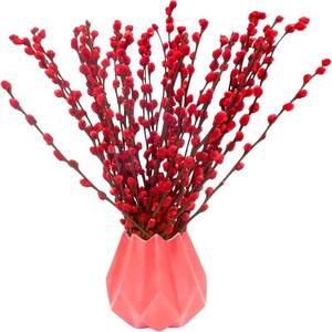 lot 6166 image: 60 Stems 100% Real Plant 16 Inches Red Pussy Willow Flowers Pussy Willow Branches New Years Eve Flowers Red Pussywillows for China Spring Festival New Years Greetings Home Decor NO VASE