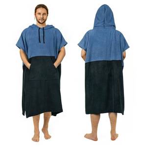 lot 6188 image: Zingtto Surf Poncho Changing Robe Extra Large Thick Towel Poncho for Men Women with Hood Pocket for Beach Swimming, 47x37, Black Blue
