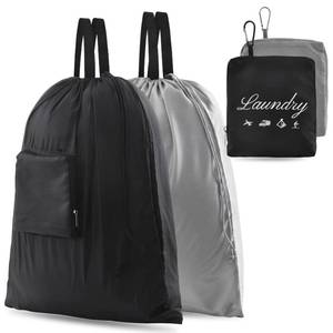 lot 6194 image: A2 Pcs JHX Travel Laundry Bags, Dirty Clothes Organizer��Upgraded��with Handles and Aluminum Carabiner for Travel, Camp, Fitness, and Students (Black&Grey) 24L x 21W