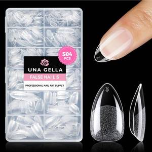 lot 6198 image: UNA GELLA Short Almond Nail Tips 504PCS Short Fake Nails Soft Press On Gel Nail Tips Pre Shaped Almond Shape Home Nail Extension Full Cover, 12 Sizes Acrylic Gelly Tips