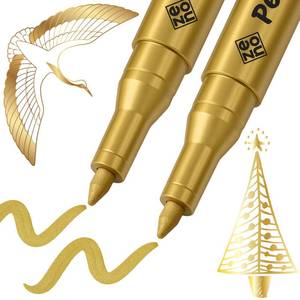 lot 6208 image: ZENO 2 Gold Pens �� Oil-Based Permanent Markers, Metallic Gold Ink, 0.7mm Extra Fine Tip for Rock, Glass, Fabric, Plastic, Cards, DIY & Christmas Crafts