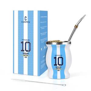 lot 6209 image: Argentina Captain No.10 Yerba Mate Gourd, Double-walled Stainless Steel Vacuum Insulated Mate Cup for Keep HotIce Coffee, Water, Tea and Beer, with Bombilla Straw, Cleaning Brush