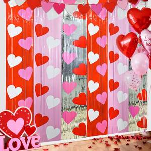 lot 6229 image: A4 Pack Valentines Party Foil Fringe Curtains 3.3 x 6.6 Ft Hearts Tinsel Curtain Backdrop Red Pink Silver Heart Metallic Foil Photo Booth Prop for Valentines Day Engagement Wedding Party Decor