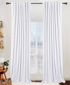 lot 6246 image: 100% Blackout Shield Linen Blackout Curtains for Bedroom 84 Inches Long, Back TabRod Pocket Living Room Drapes, Thermal Insulated Blackout Curtains 2 Panels Set, 50 W x 84 L, Bright White