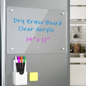 lot 6247 image: Acrylic Note Board Refrigerator Dry Erase Board Magnetic Clear 15��x11 Includes 4 Dry Erase Markers