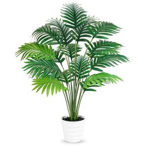 lot 6249 image: Der Rose 28 Fake Palm Tree Tall Artificial Plants Areca Faux Trees Indoor in White Pot for Home Office Living Room Floor Porch Balcony Decor