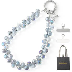 lot 6253 image: richginker Crystal Phone Wrist Strap Phone Charm Chain Keychain Beaded Cellphone Lanyard with Tether Tab Hands-Free Wristlet Bracelet Wrist Grip Strap for Women, D-Light Blue