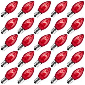 lot 6257 image: 25 Pack Replacement C7 Light Bulbs for E12 Base Christmas String Lights, Classic Christmas Bulbs for Holiday Party Indoor Outdoor Garden Backyard Cafe Xmas Decoration, Red