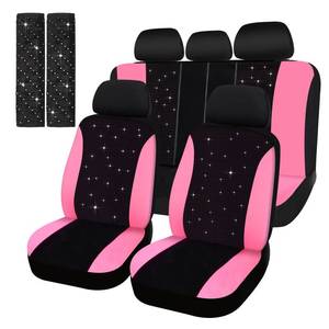 lot 6267 image: Hanaive Car Seat Cover Full Set Bling Women Velvet Auto Interior Covers Breathable Black Mesh Vehicle Seat Protector Universal Fit for Most of Sedan SUV Truck Minivan Airbag Compatible(Pink)