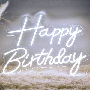 lot 6272 image: Happy Birthday Neon Sign for Backdrop, LED Happy Birthday Light Up Sign, USB Powered Dimmable Neon Light for Birthday Party Decorations Wall Decor, Cool White