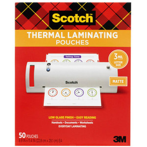 lot 6277 image: Scotch Thermal Laminating Pouches  8.9 in. x 11.4 in.  3 Mil  50 Pouches