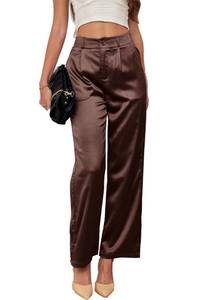 lot 6294 image: heipeiwa Womens Wide Leg Wedding Party Satin Casual Dress Nightout Pants Long Trouser Coffee size S