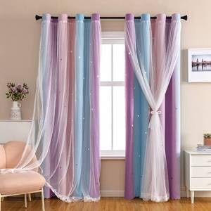 lot 6355 image: XiDi Dream Star Blackout Curtains for Kids Rooms Girl Princess Curtain for Daughter Bedroom 84 inches Long (Pink Purple, W52 X L84)