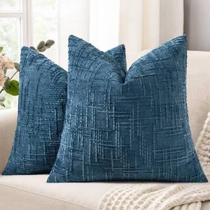 lot 6359 image: decorUhome Spring Navy Blue Chenille Throw Pillow Covers 18x18 Set of 2 Textured Soft Cozy Slubby Couch Pillow Covers Modern Farmhouse Boho Decorative Pillow Cases for Bed Sofa Living Room