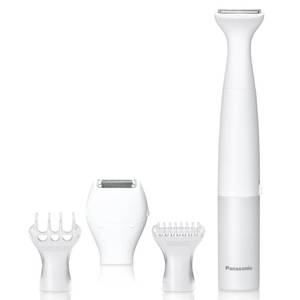 lot 6410 image: Panasonic Bikini Trimmer and Shaver for Women with 4 Attachments for Fast Easy Gentle Grooming in Intimate Areas, Use WetDry, Electric Razor, Battery-Operated �� ES-WV62-H (WhiteSilver)