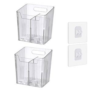 lot 6417 image: Set Of 2 Storage Organizer Bins Wall Mounted Shower Caddy, Bathroom shelves Stackable Clear Plastic Toothbrush Holder Adhesive Hanging Bin for Bathroom, Kitchen, Cabinet, Shower BPA Free Small (Clear)