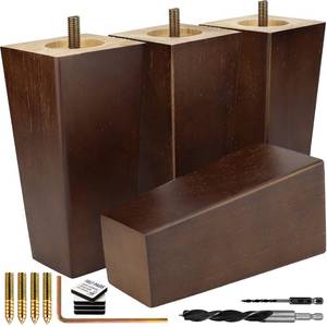 lot 11442 image: Airy Abode Premium Walnut Square Furniture Legs (Full Install Kit) - Pick Your Size and Color